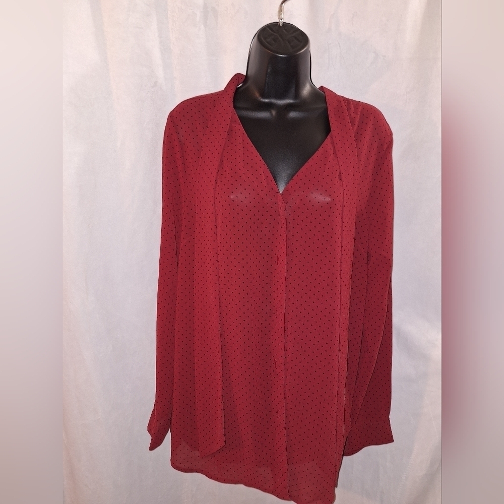 Red Notched Collar Blouse - Picture 2 of 8